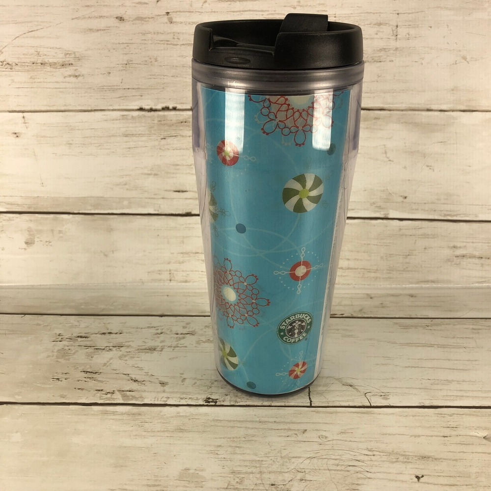 Starbucks 2005 Holiday Tumbler Blue Peppermint Snowflake Travel Mug 70-00042-000